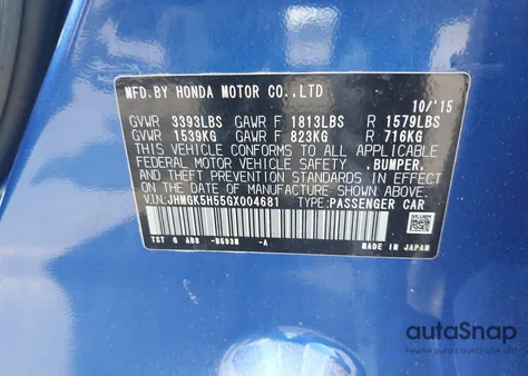 2016 Honda Fit Lx from USA, damaged, VIN JHMGK5H55GX004681